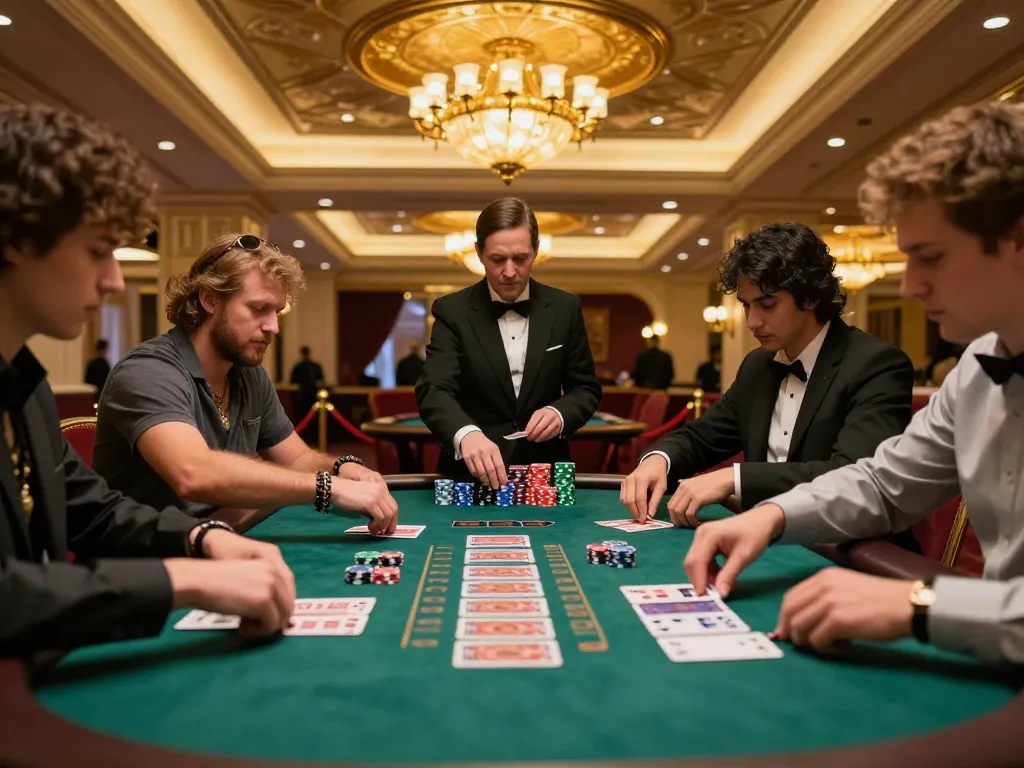 Players at a blackjack table engaging with strategy, featuring the keyword sc888 in a thrilling Las Vegas casino scene