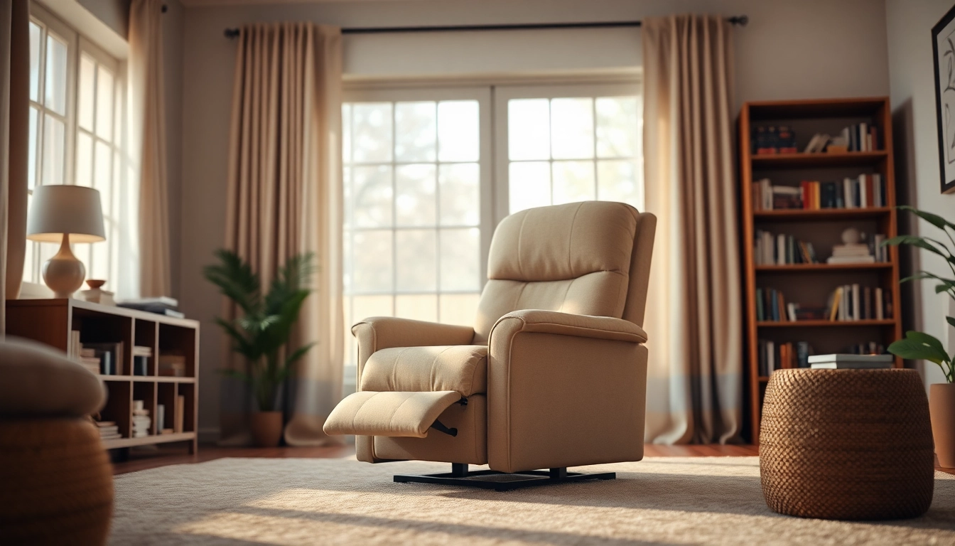 Relaxing lift chair positioned in a light-filled living room, showcasing comfort and style.
