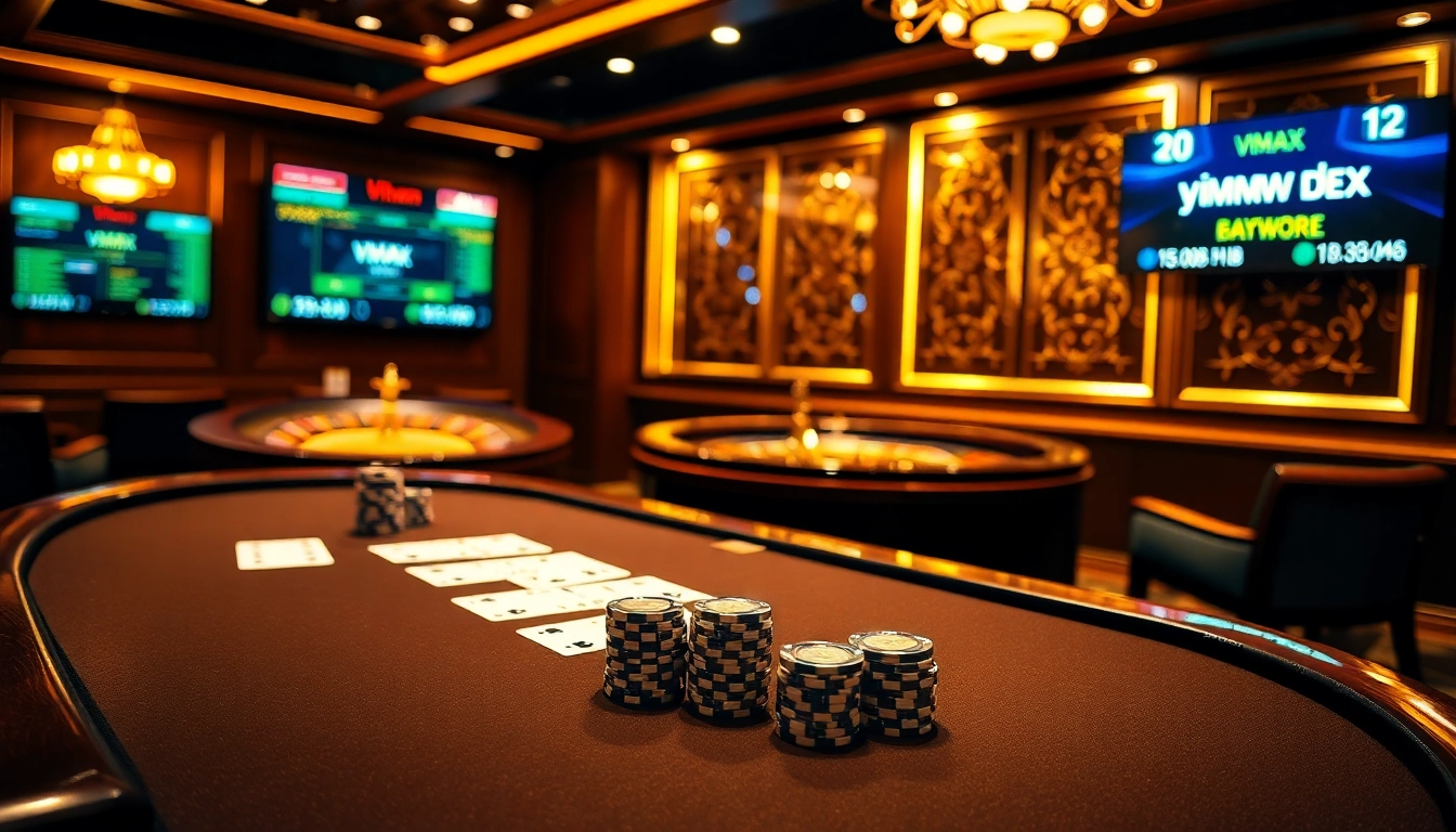 Experience the thrilling ambiance at VMAX casino with vibrant gaming tables and enticing promotions.