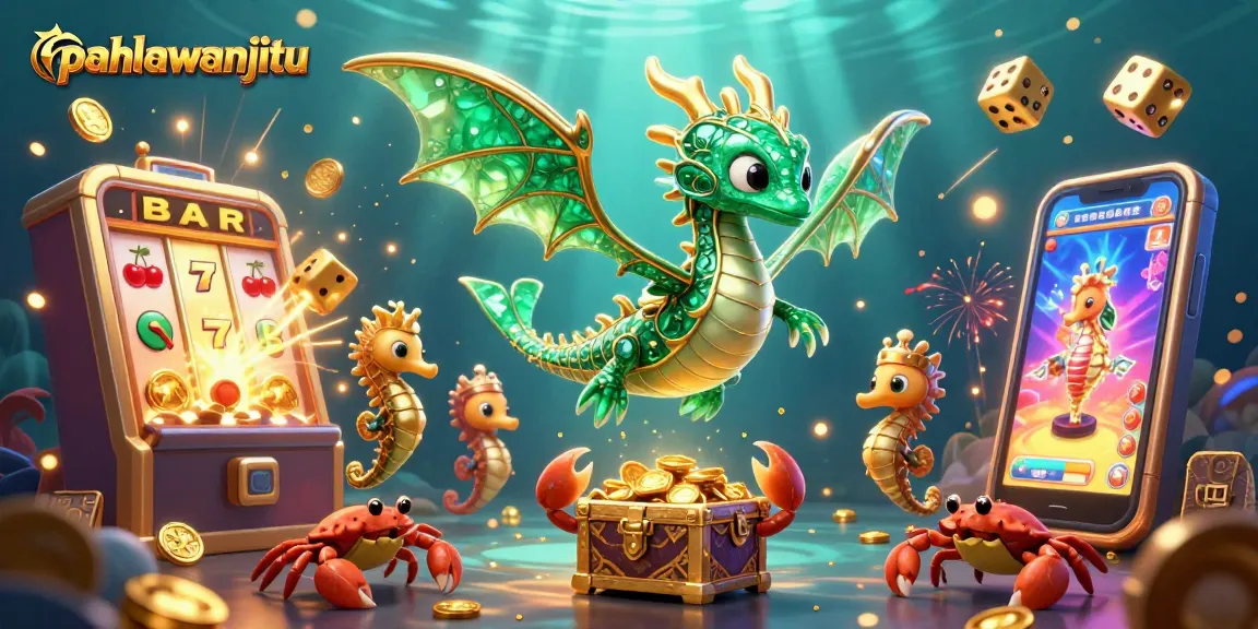 Pahlawanjitu’s vibrant casino world with sea dragon, slot machines and treasure awaits gamers.