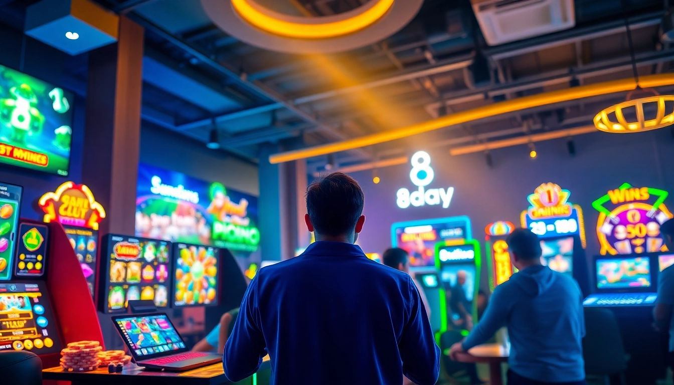Exciting online gaming scene with vibrant colors showcasing 8day's dynamic entertainment offerings.