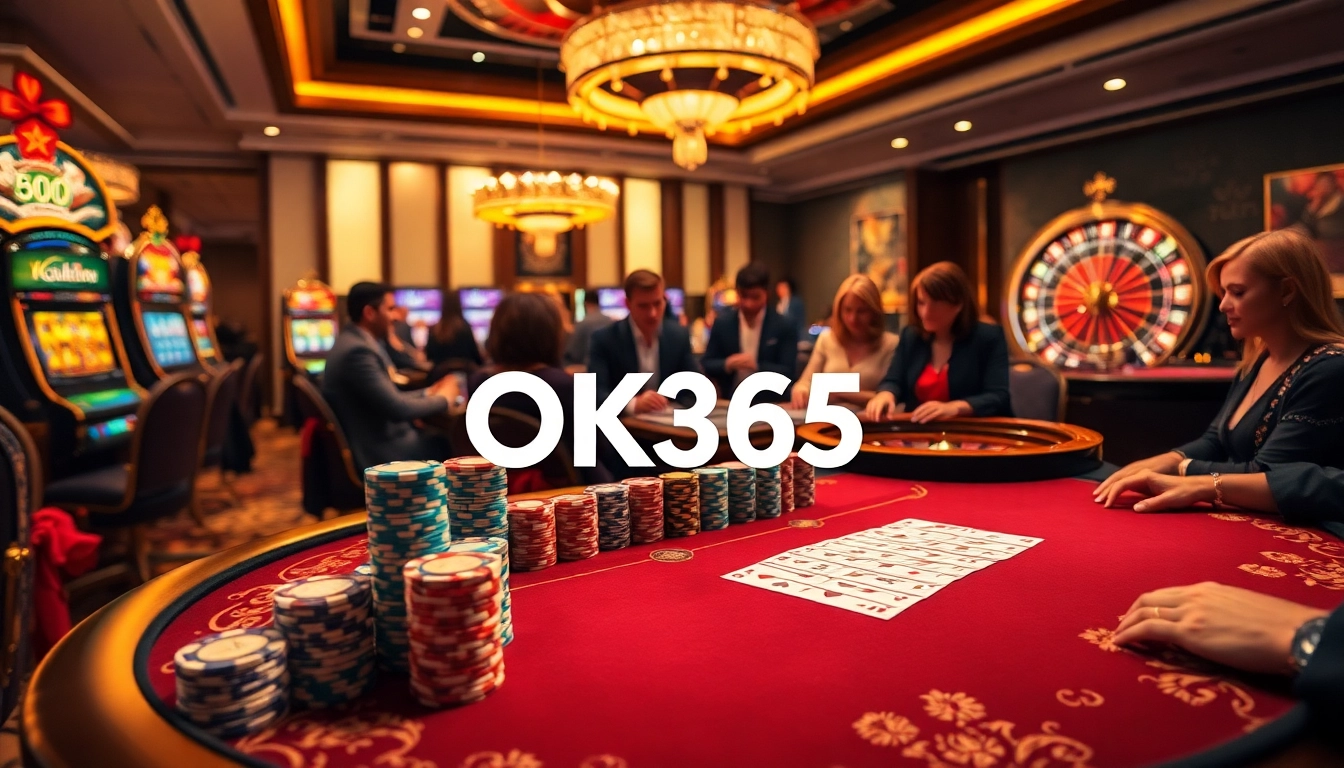 Experience the thrill of poker at OK365 with a luxurious casino table setup.