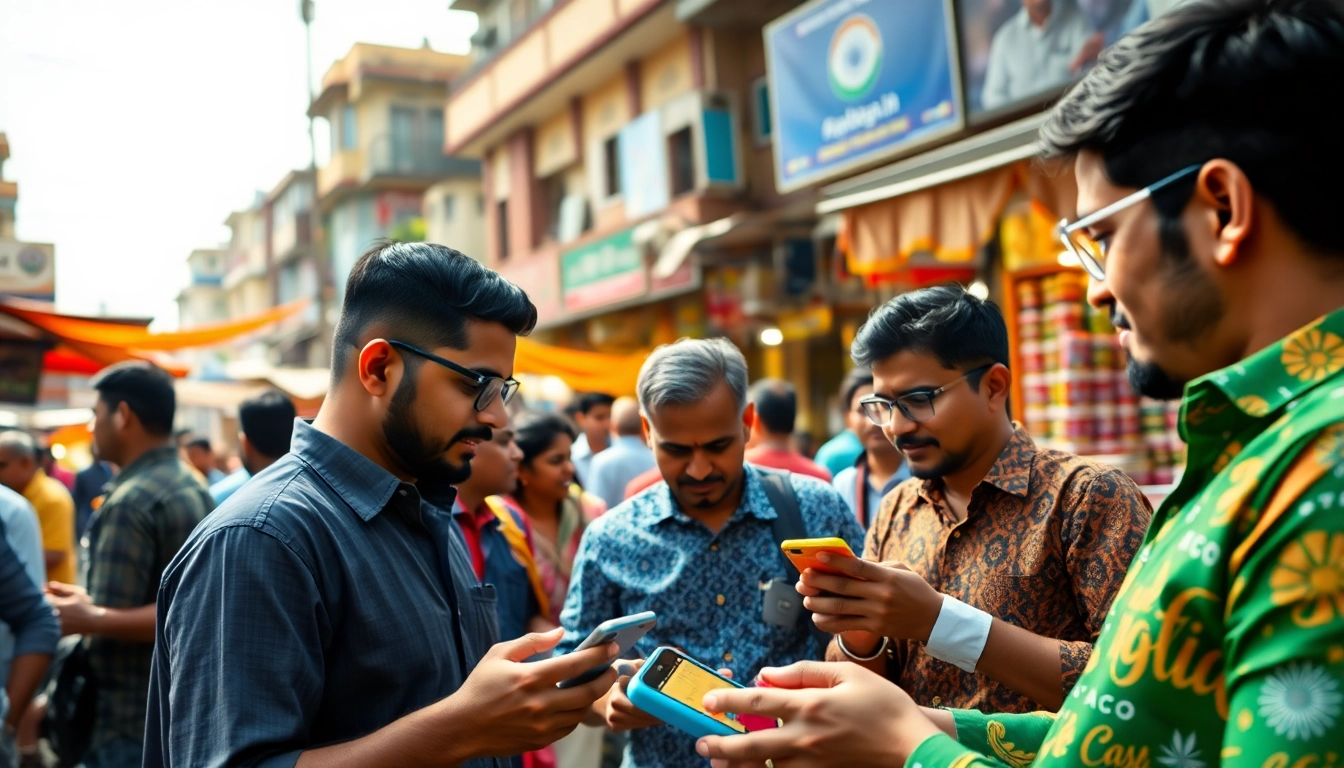 Engaging scene of sports betting in India showcasing diverse bettors and vibrant culture.