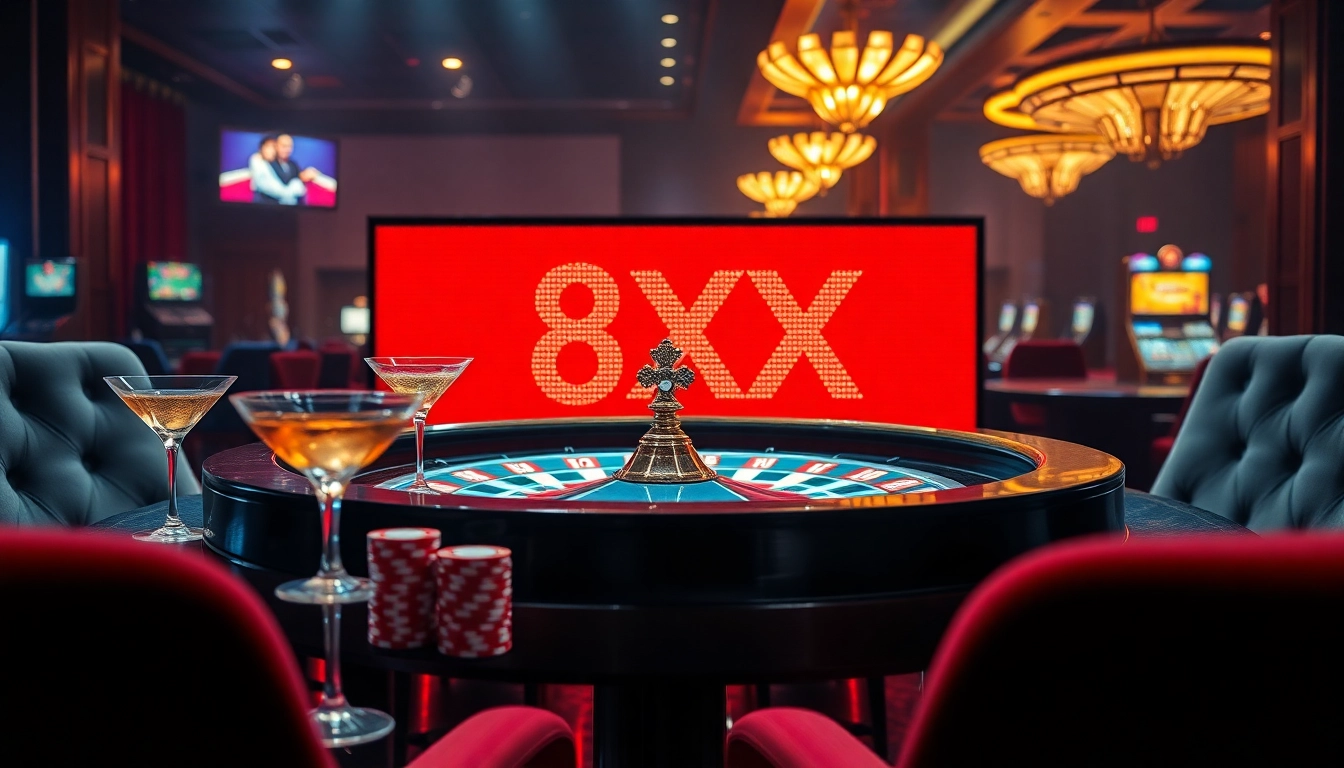 Exciting casino experience showcasing the luxury of 8XX with roulette and poker elements.