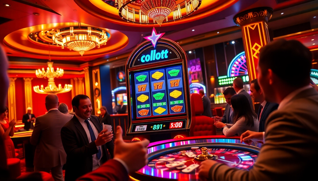 Players enjoying the thrill of the doaslot slot machine in a vibrant casino atmosphere.