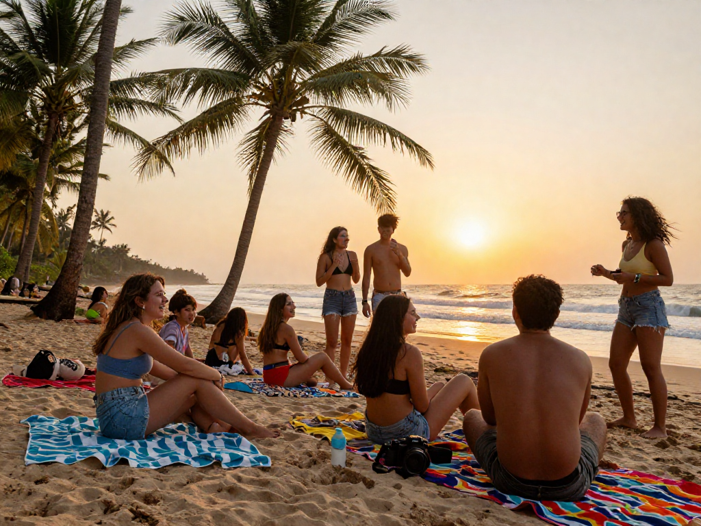 Engaging scene featuring Goa call girls enjoying a vibrant beach atmosphere, highlighting companionship and local beauty.
