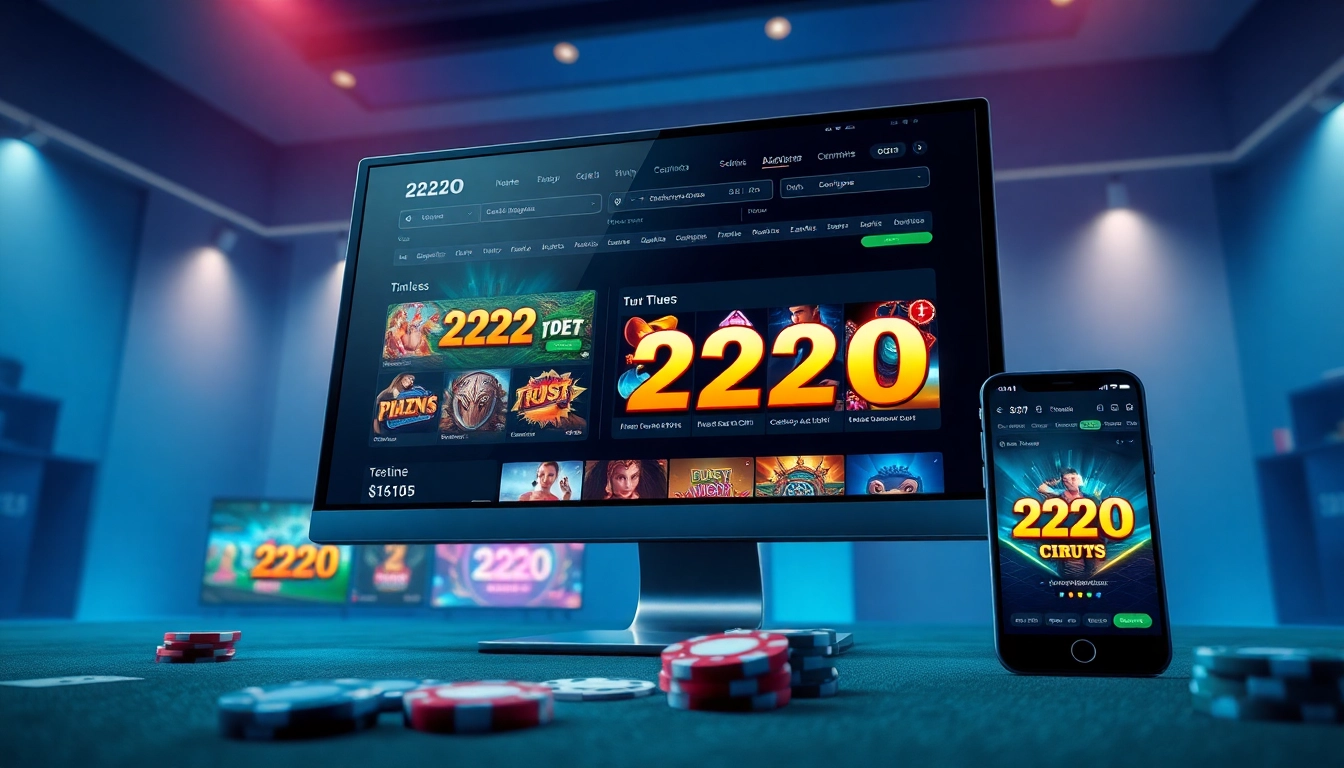 Exciting online gaming experience on 222O platform with vibrant slots and poker.