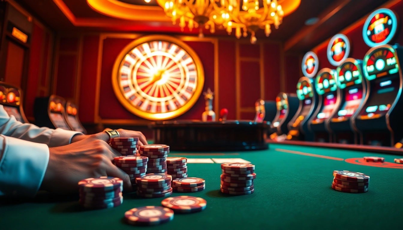Players engaging at the KP88 casino table with poker chips and cards in play.