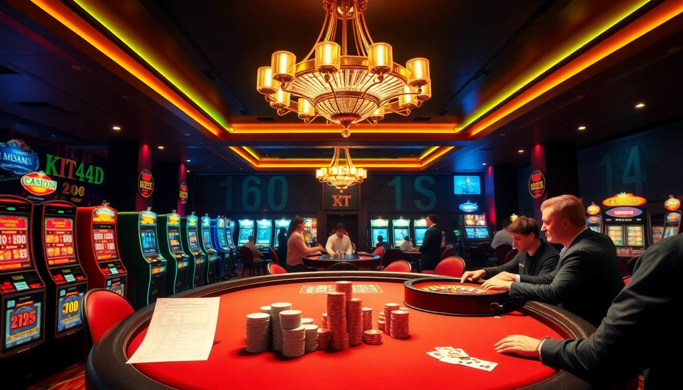Rasakan sensasi berjudi di KIT4D dengan adegan kasino mewah yang menampilkan pemain aktif di roulette dan poker.