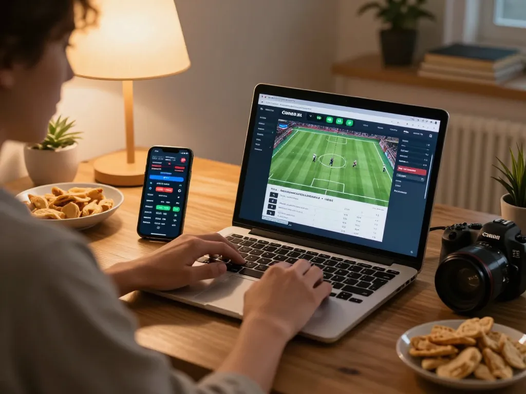 Experience đăng nhập TR88 effectively with a dynamic sports betting setup on a home desk.