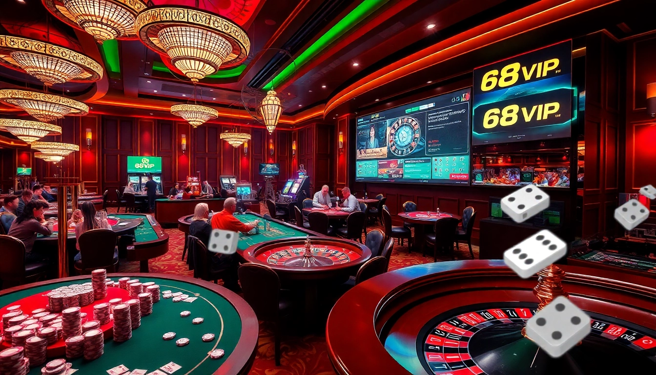 Experience the thrill of 68VIP as players engage in dynamic casino games with chips and cards.