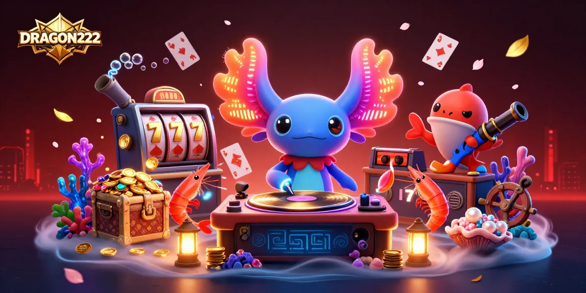 Engage with DRAGON222's vibrant slot gaming scene featuring an aquatic DJ and lively creatures.