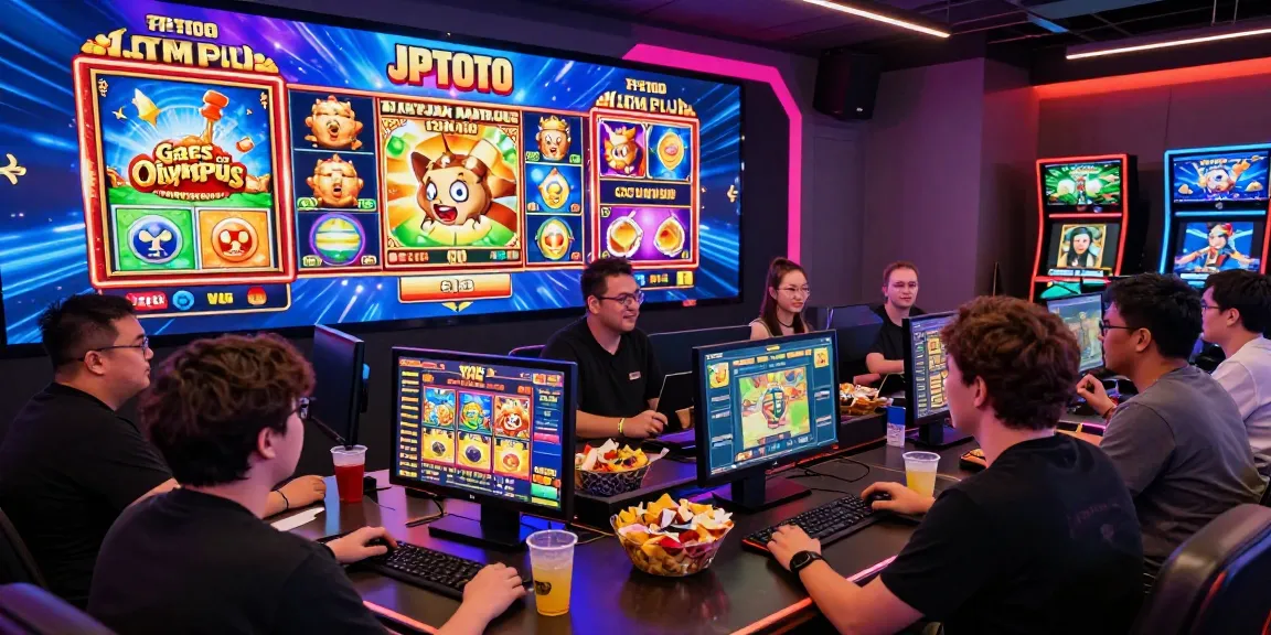 Exciting gaming scene with players enjoying JPTOTO slot games and vibrant atmosphere.
