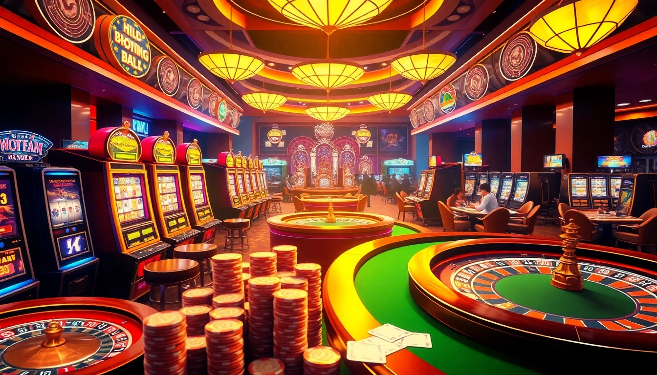 Players enjoying thrilling games on hoki77 heylink online gambling platform with vibrant casino visuals.