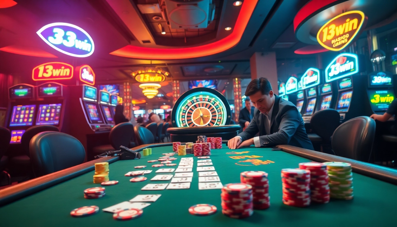 Experience the thrill of 13win with an exciting poker game in a luxurious casino setting.