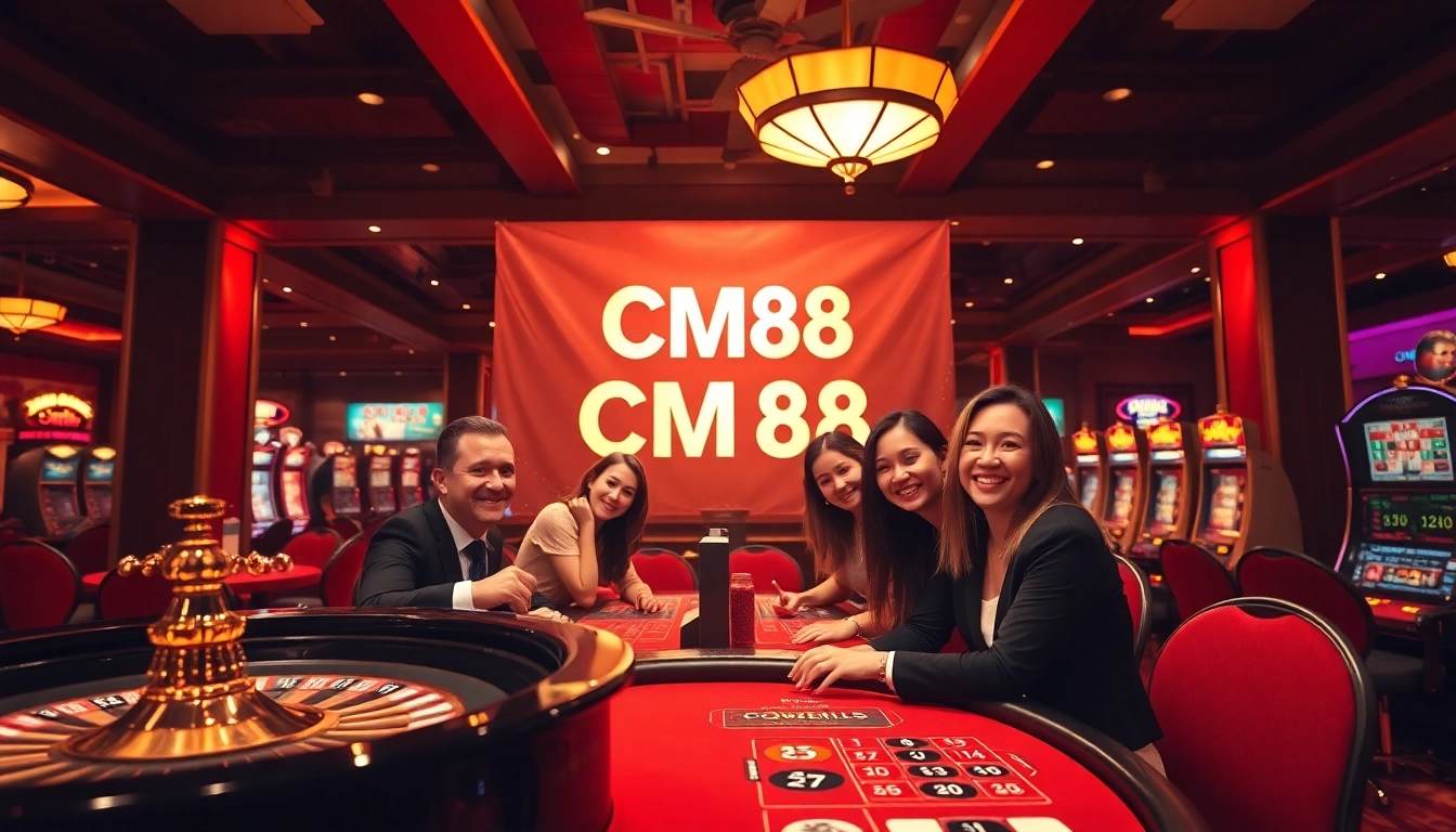 Players placing bets at CM88 casino tables, immersed in high-stakes excitement.