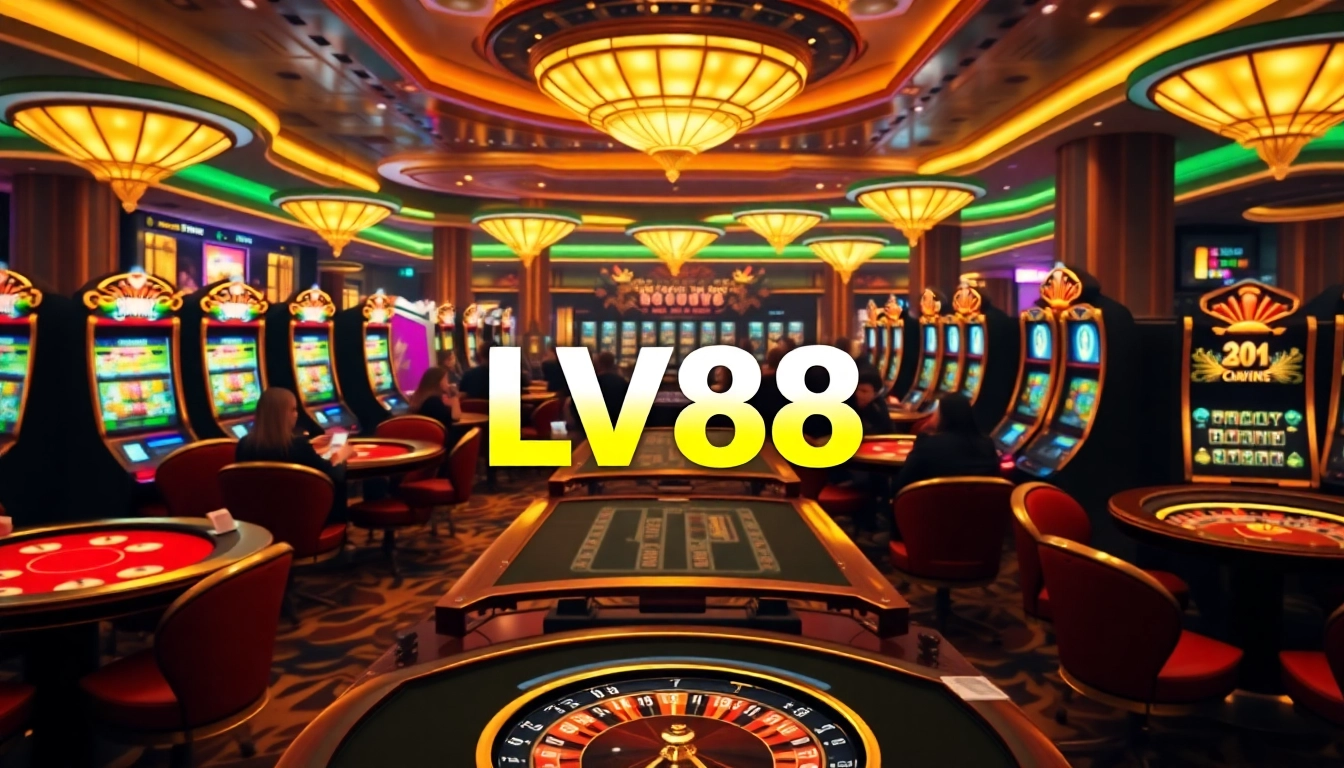 Players celebrating wins at LV88 online casino with vibrant games and luxury elements.