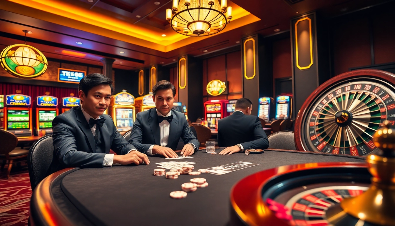 Engaging scene at TK88 Casino showcasing poker excitement with chips and cards.