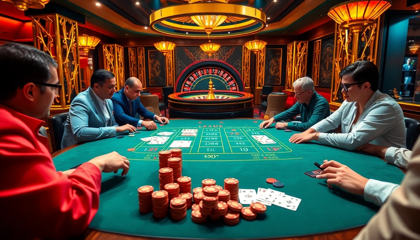 S88vip players strategizing during an intense poker game at a luxury casino table.