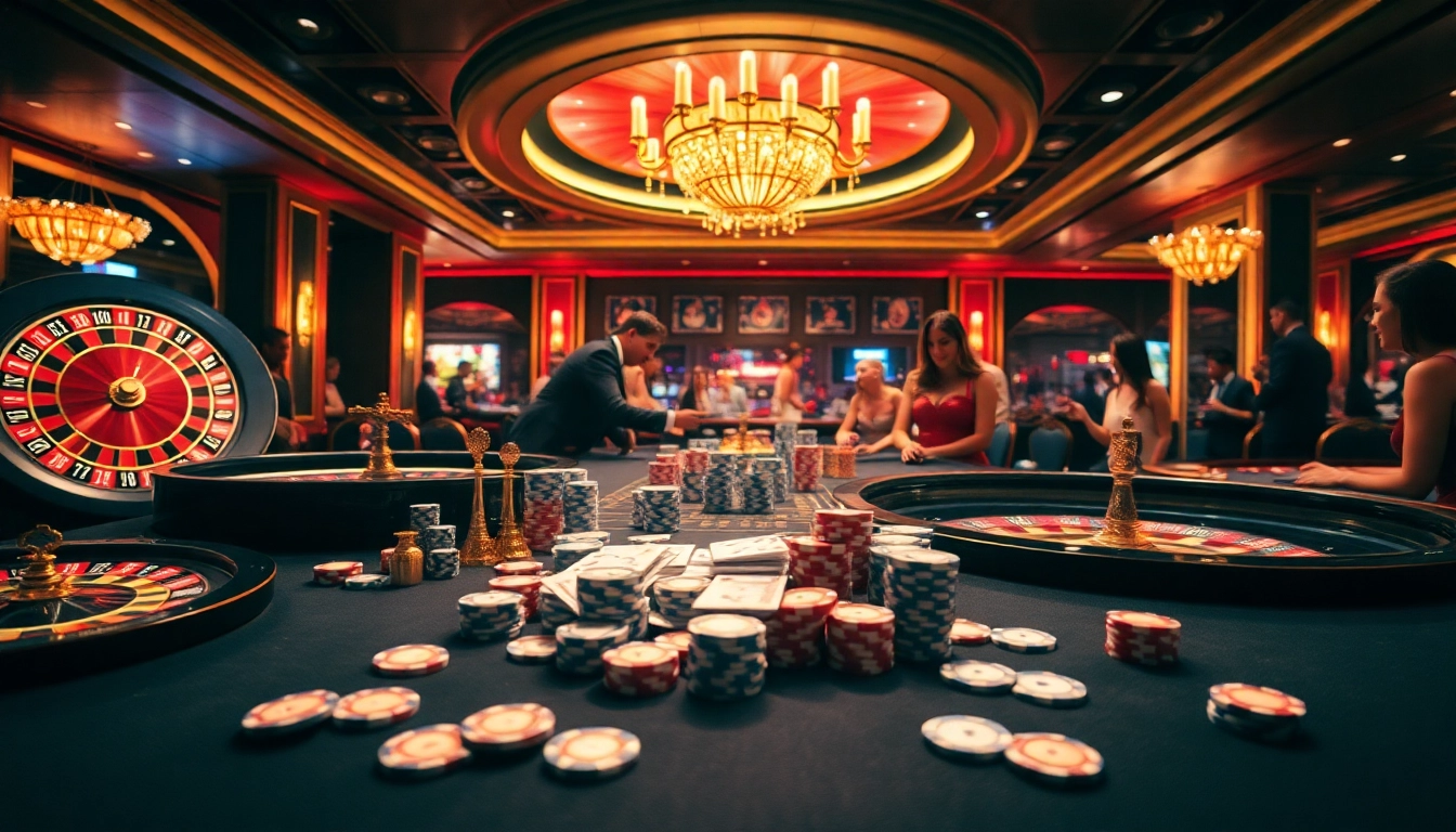 Exciting casino scene showcasing porn games with engaging players at roulette tables and poker chips.