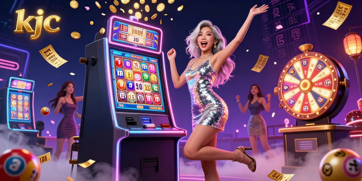 Celebrate jackpots and wins at kjc with a dynamic slot machine scene featuring vibrant casino elements.