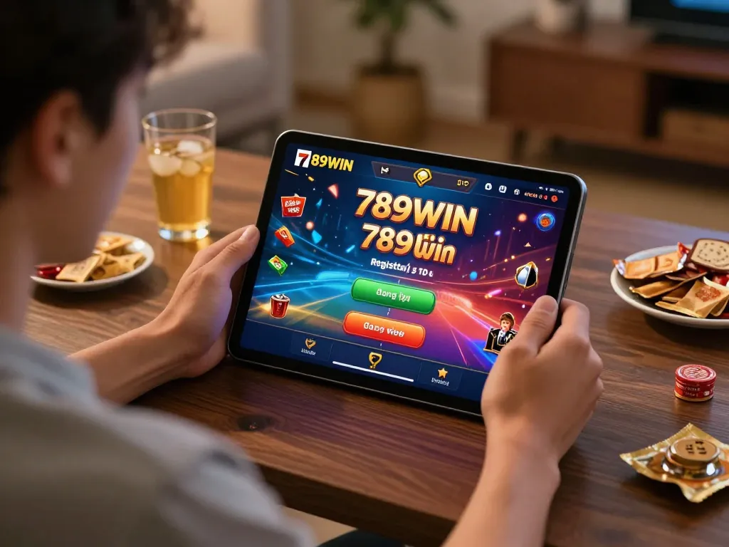 Experience đăng nhập 789win at home with a player enjoying an online casino game on a tablet.