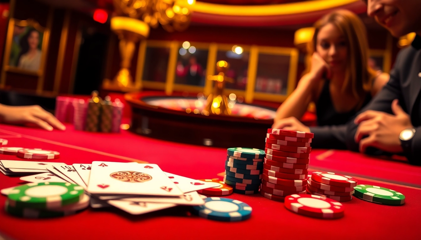 Join the thrilling action at https://68vip.plus/ with a vibrant casino scene filled with poker chips and a roulette wheel.