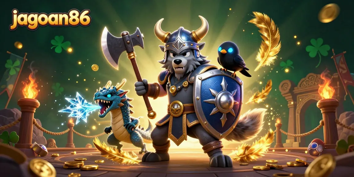 Engage with jagoan86, featuring a Viking warrior and dragon in a casino adventure.