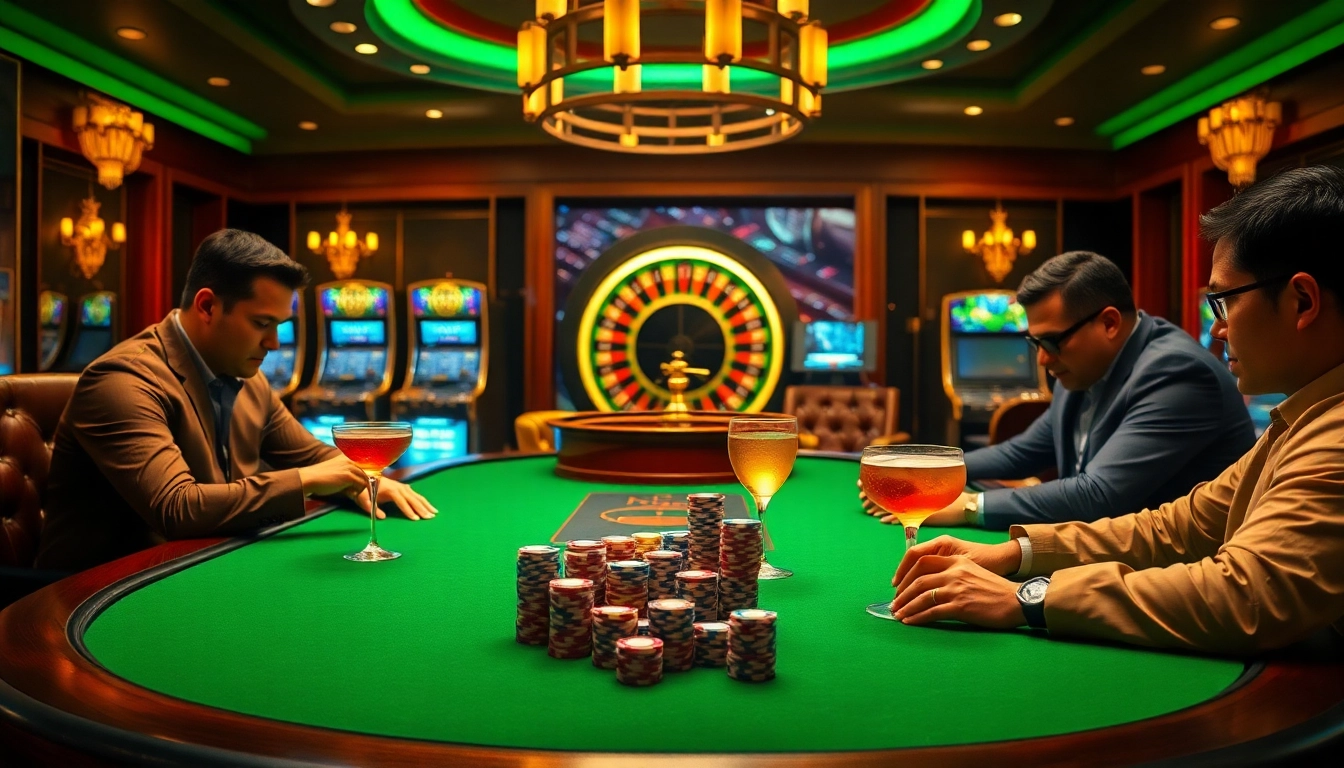 11BET poker scene showcasing intense gameplay at a luxurious casino table with colorful chips.