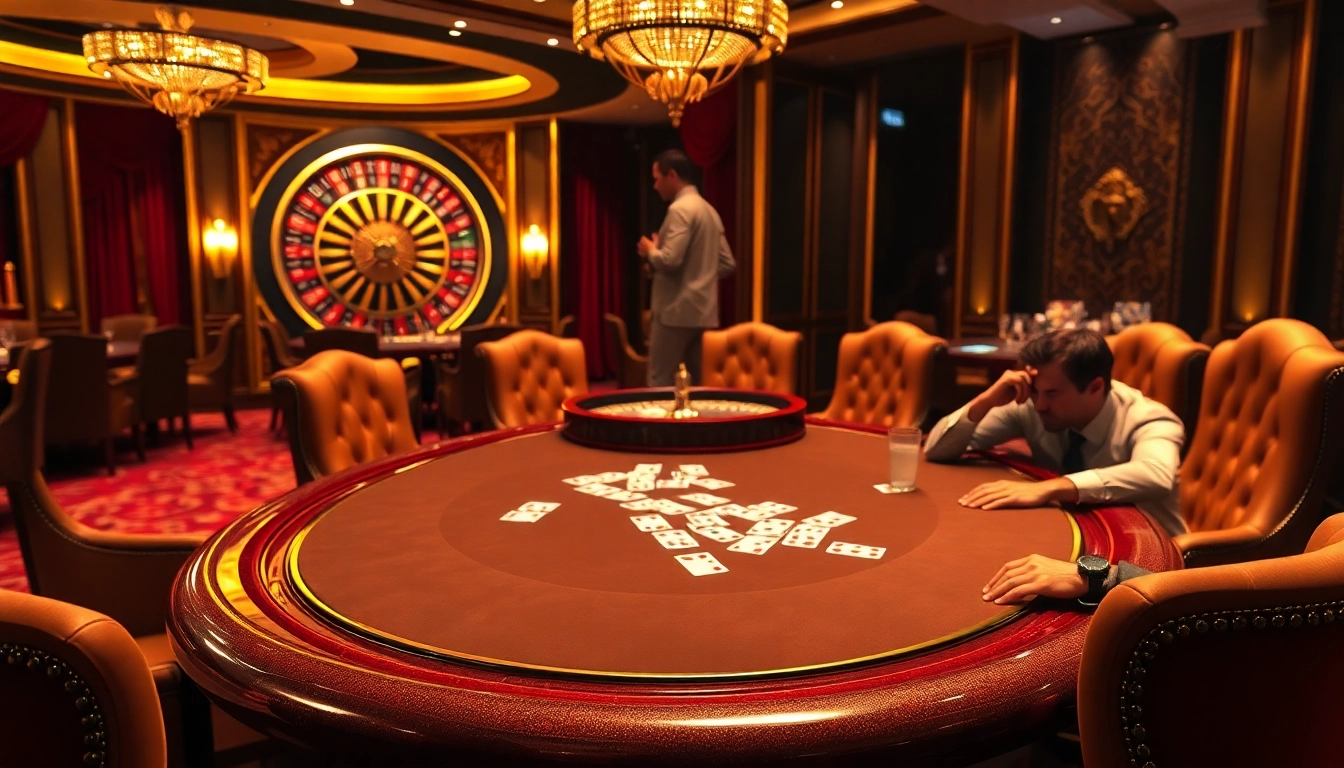 Players enjoying a lively poker game with rich casino decor while learning about JUMLAH BACKLINK.