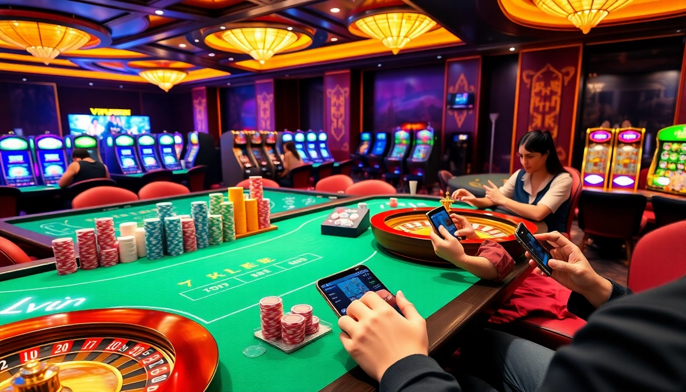 Exciting VVVWIN casino scene with vibrant tables and engaging players.