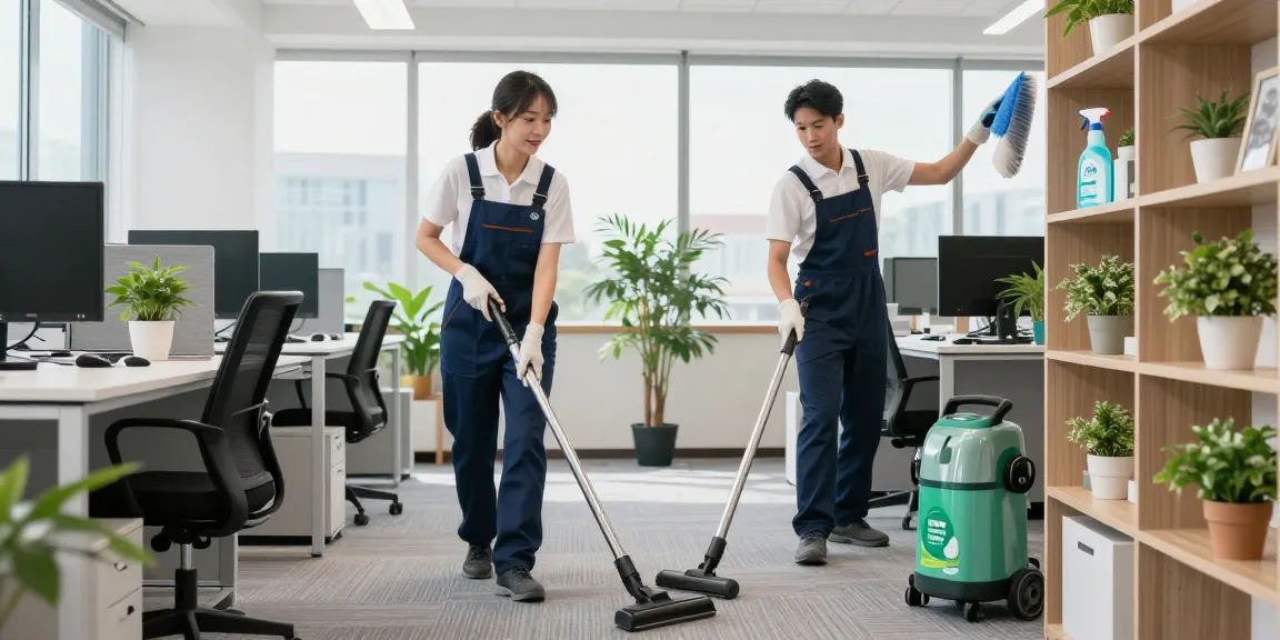 Professionelle Gebäudereinigungsfirma Dortmund reinigt ein modernes Büro mit umweltfreundlichen Produkten.