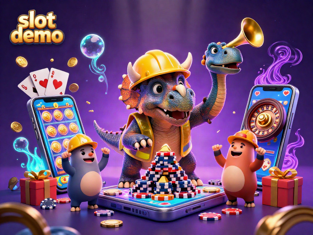 Engage with a thrilling slot demo scene featuring vibrant characters and dynamic casino elements.