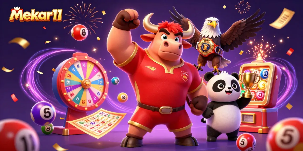 Celebrate big wins with mekar11, featuring dynamic characters and exciting gambling visuals.