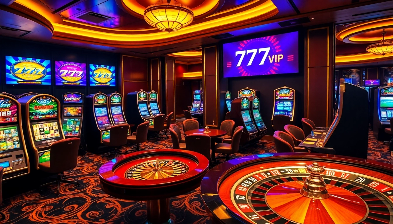 Experience the luxury of 777VIP casino with vibrant slot machines and poker chips