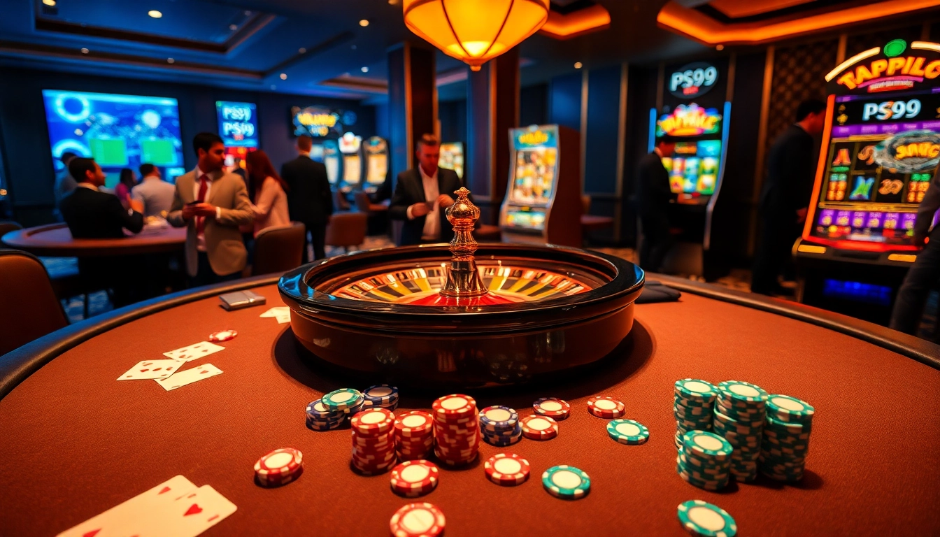 Players strategizing at a luxurious poker table at PS99 casino.