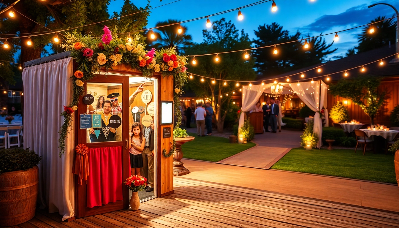 Engage guests with a vibrant and stylish photo booth rental setup at a festive outdoor event.