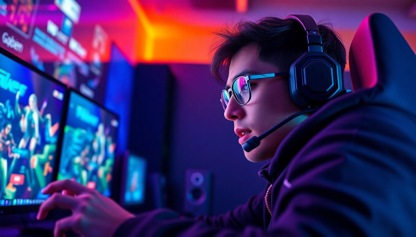 Menggambar pengalaman bermain zoom188 yang menarik dengan gamer profesional dan perangkat gaming canggih.