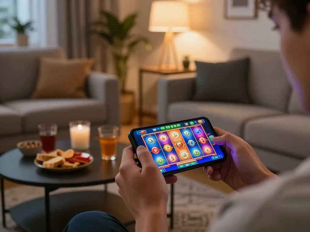 Exciting mobile gaming moment showcasing 68win on a smartphone with vibrant slot game action