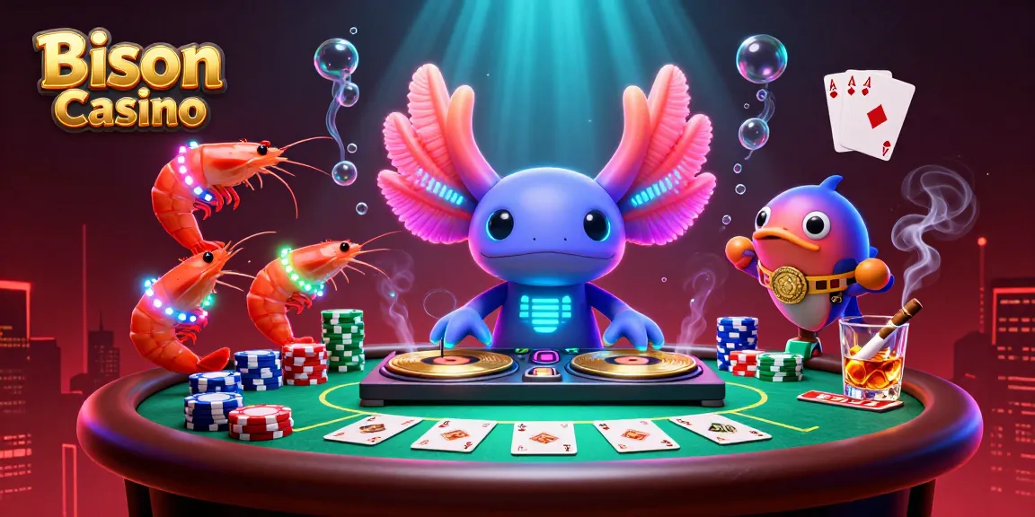 A Bison Casino játékait bemutató 3D-s illusztráció, amely izgalmas kaszinóelemeket tartalmaz.
