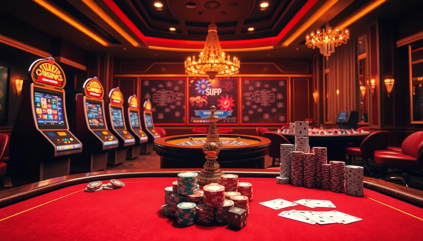 Experience thrilling gameplay with BL555 in a luxurious online casino scene filled with poker chips and roulette.
