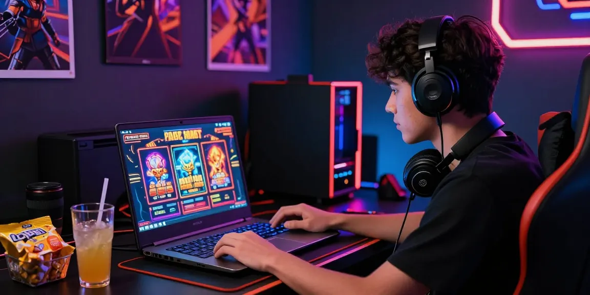Pengalaman bermain slot gacor dengan pemain fokus pada laptop dan suasana gaming mengesankan.
