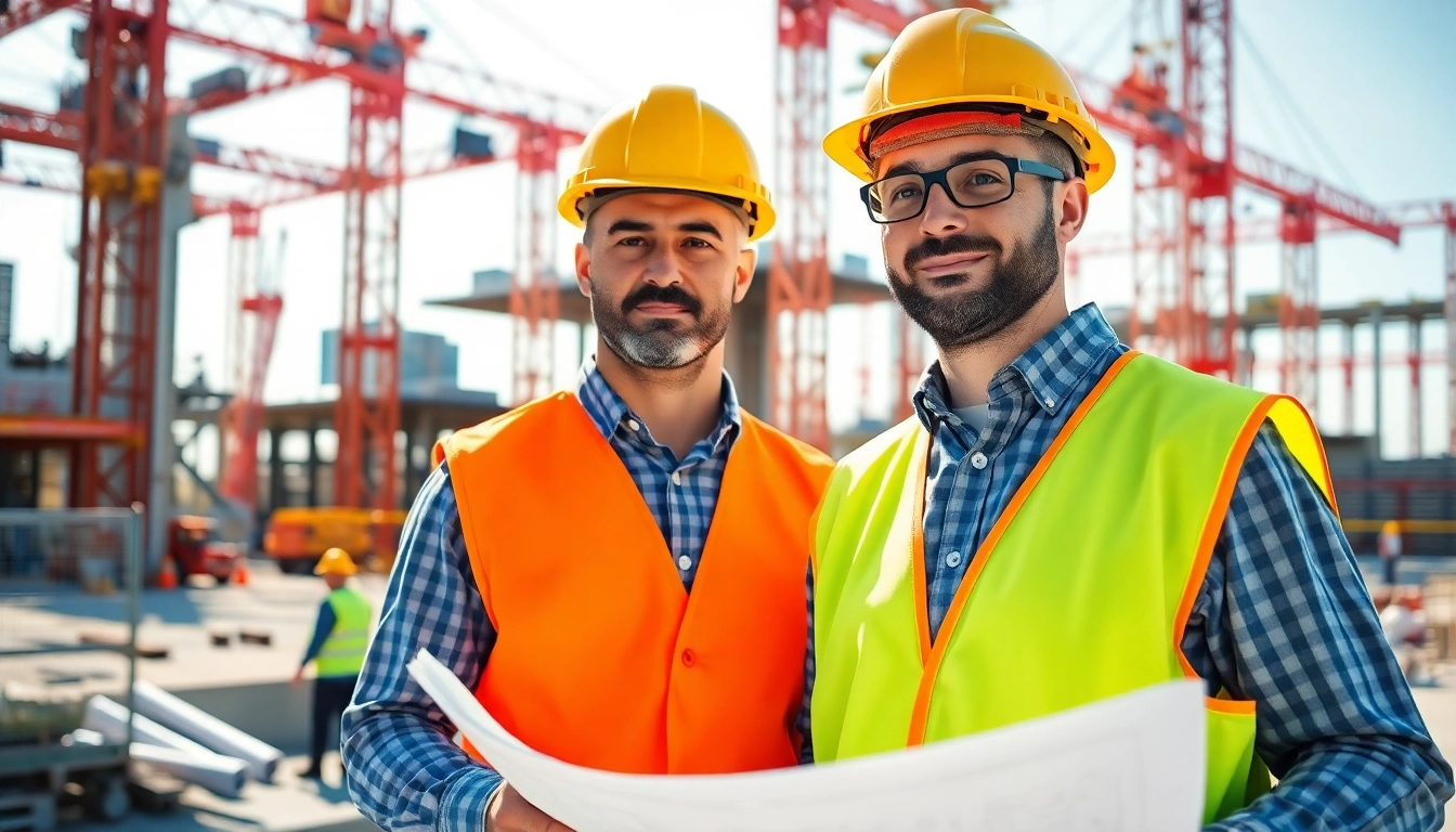 New Jersey Construction Manager overseeing a construction site with blueprints in hand.