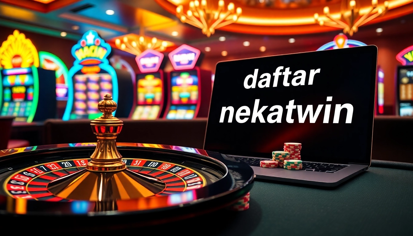 Experience the thrill of daftar nekatwin with vibrant casino visuals, featuring roulette and poker games.