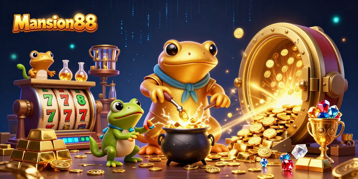 Mansion88 delivers winning spins with a whimsical scene of an alchemist transforming gold in an enchanting casino.