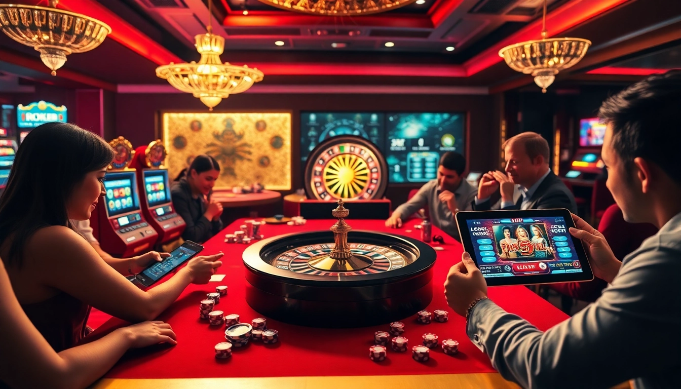 Players enjoying thrilling gaming experiences with link alternatif slot options available at a luxurious casino.