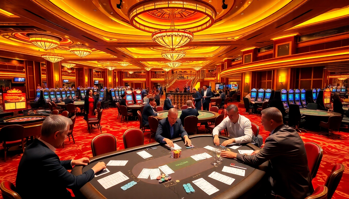 Dynamic KP88 casino scene featuring excited players and vibrant gaming tables.