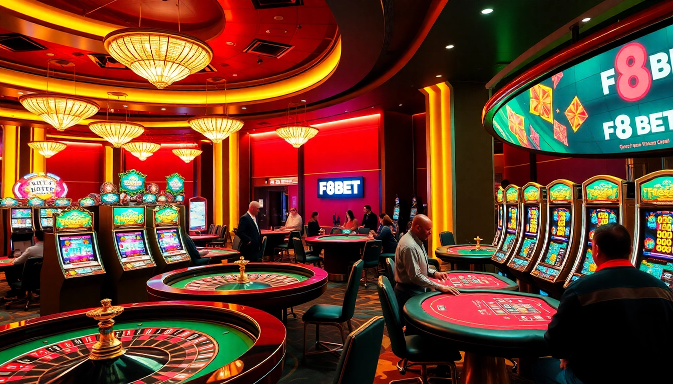 Players enjoying exciting games at F8BET casino, highlighting vibrant roulette and poker.