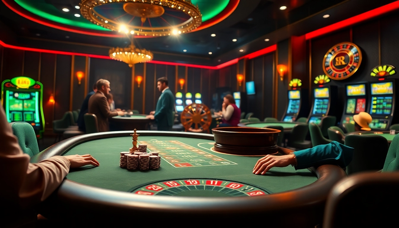 Scène captivante de joueurs à une table de poker à enjeux élevés dans un casino en ligne.