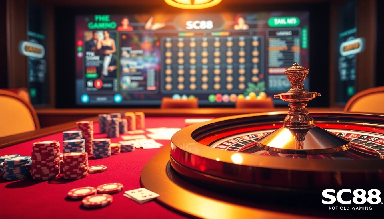 Experience high-stakes gaming at SC88, featuring vibrant casino tables and exciting roulette.